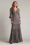 Tadashi Shoji Nyssa Bishop Sleeve Gown In Gray