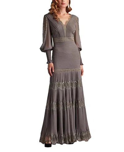 Tadashi Shoji Nyssa Bishop Sleeve Gown In Grey