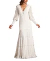 Tadashi Shoji Pintuck Detail Long Sleeve Gown In Ivory