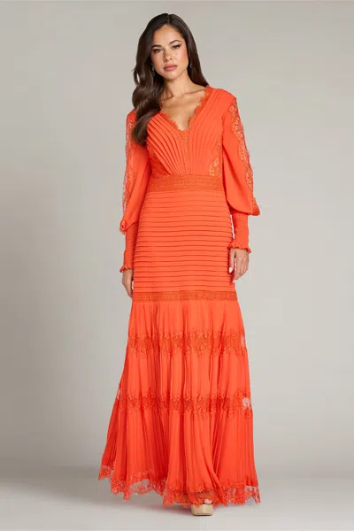 Tadashi Shoji Maxi Nyssa Bishop Lace-trimmed Pleated Dress In Orange