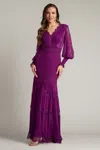 Tadashi Shoji Nyssa Bishop Sleeve Gown In Purple