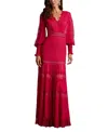 Tadashi Shoji Nyssa Bishop Sleeve Gown In Red