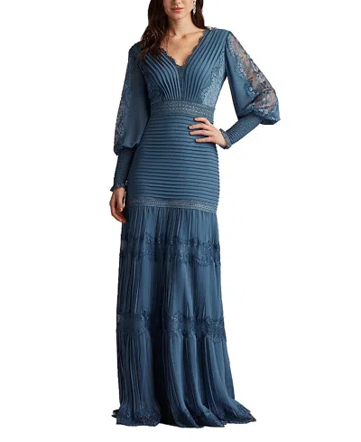 Tadashi Shoji Nyssa Bishop Sleeve Gown-slate In Blue