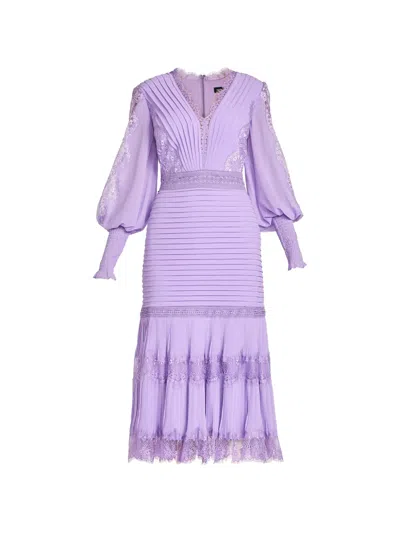 Tadashi Shoji Lace Pintuck Long Sleeve Cocktail Dress In Purple