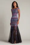 Tadashi Shoji Weston Floral Ribbon And Tulle Gown In Purple