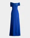 Tadashi Shoji Textured Crepe And Taffeta Off The Shoulder Gown In Mystic Blue