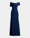 Tadashi Shoji Off-shoulder A-line Crepe & Taffeta Gown In Navy