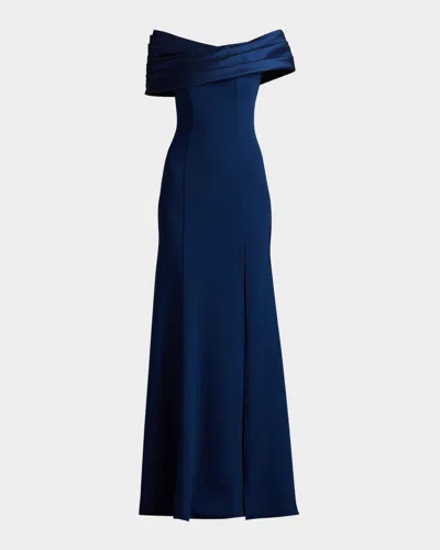Tadashi Shoji Off-shoulder A-line Crepe & Taffeta Gown In Multi