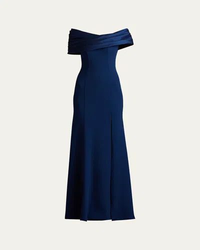 TADASHI SHOJI OFF-SHOULDER A-LINE CREPE & TAFFETA GOWN