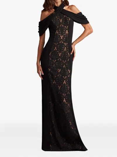 Tadashi Shoji Off-shoulder Lace-embroidered Gown In Black