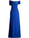 Tadashi Shoji Textured Crepe And Taffeta Off The Shoulder Gown In Blue