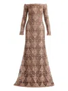 Tadashi Shoji Elisara Sequin Embroidered Gown In Brown
