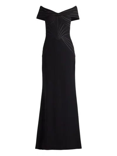 Tadashi Shoji Off-shoulder Panelled Gown In Black