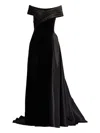 Tadashi Shoji Off-shoulder Pleated Gown In Black