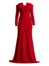 Tadashi Shoji Off-shoulder V-neck Pleated Gown In Red