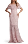 Tadashi Shoji Off-the-shoulder Corded Lace Gown In Rose Quartz