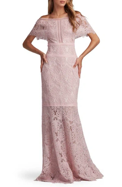 Tadashi Shoji Off-the-shoulder Corded Lace Gown In Rose Quartz