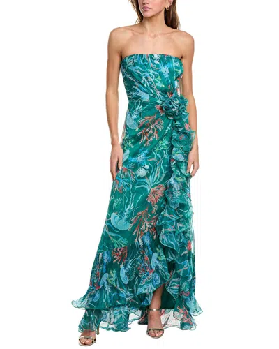 Tadashi Shoji Off-the-shoulder Printed Gown In Green