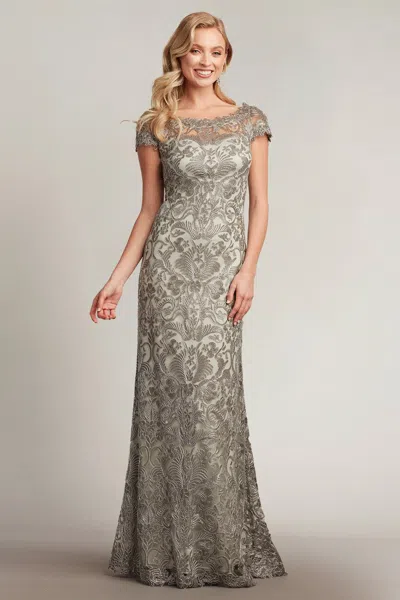 Tadashi Shoji Official Online Boutique Adena Corded Embroidery Gown In Ash Grey