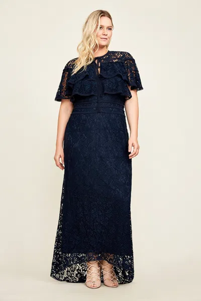 Tadashi Shoji Official Online Boutique Aileen High-low Lace Gown In Blue