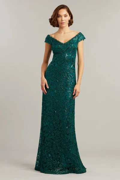 Tadashi Shoji Official Online Boutique Aleida Sequin-embroidered Gown In Cerulean