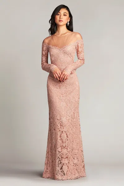 Tadashi Shoji Official Online Boutique Alon Embroidered Tulle Illusion Gown In Antique Pink