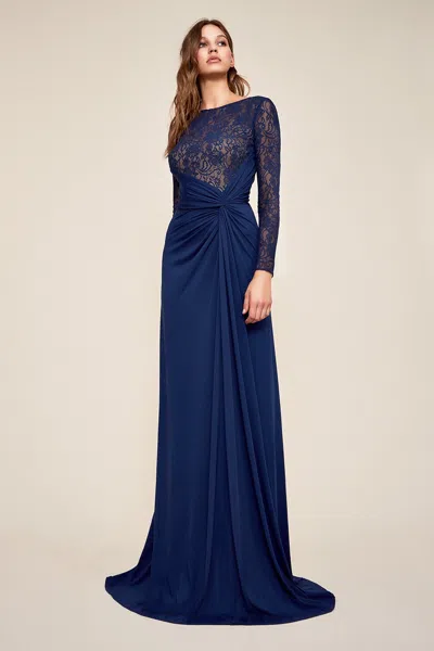 Tadashi Shoji Official Online Boutique Antonina Long-sleeve Lace Gown In Blue