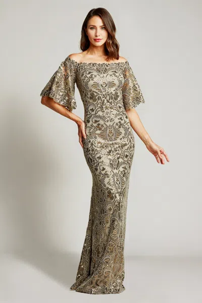 Tadashi Shoji Official Online Boutique Aribam Off-shoulder Gown In Green