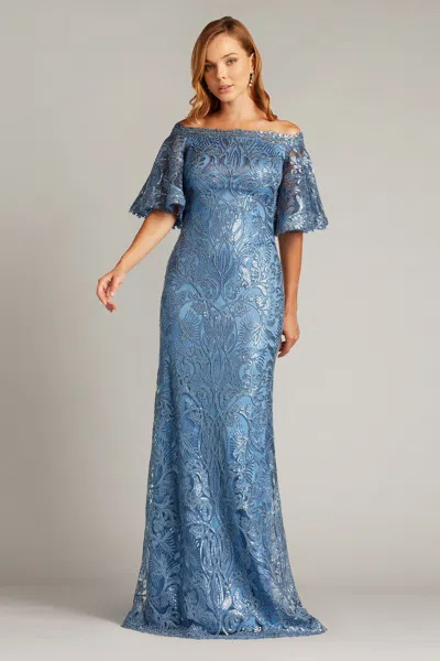 Tadashi Shoji Official Online Boutique Ashia Off-shoulder Gown In Powder Blue