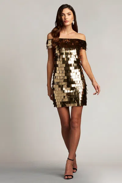 Tadashi Shoji Official Online Boutique Astor Sequin Fringe Mini Dress In Golden