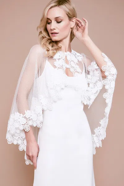 Tadashi Shoji Official Online Boutique Berio Lace & Mesh Capelet In White