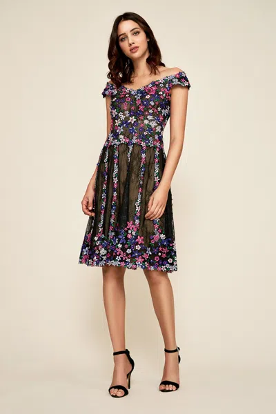 Tadashi Shoji Official Online Boutique Bruna Off-the-shoulder Floral Dress In Blue