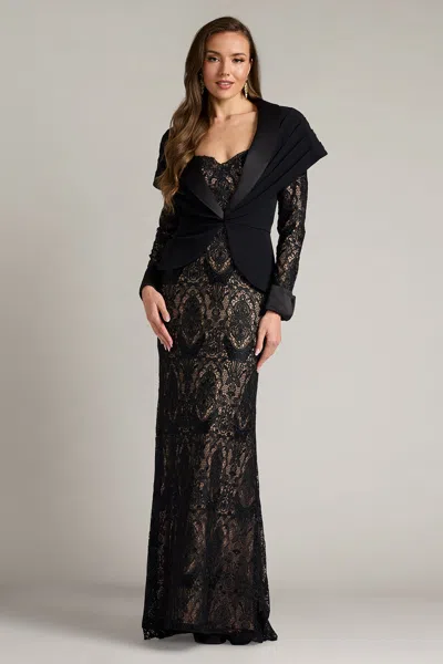 Tadashi Shoji Official Online Boutique Carlotta Lace Two-piece Illusion Gown In Black/nude