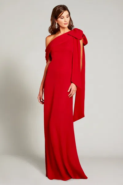 Tadashi Shoji Official Online Boutique Cassia Bow-shoulder Crepe Gown In Flame
