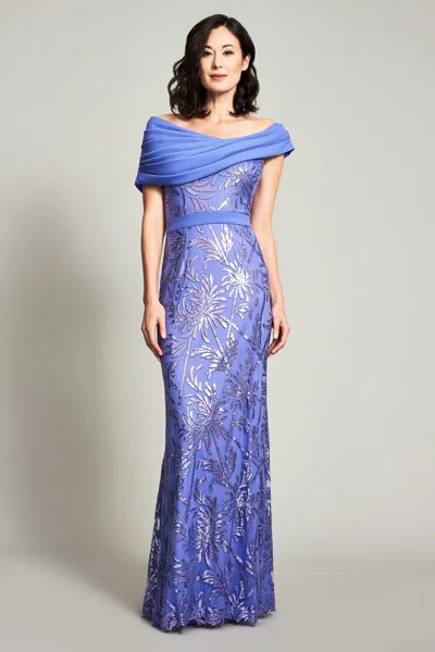 Tadashi Shoji Official Online Boutique Chiaki Textured Crepe Gown In Purple