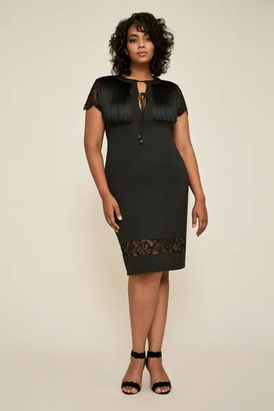 Tadashi Shoji Official Online Boutique Corisande Short Sleeve Fringe Dress In Black