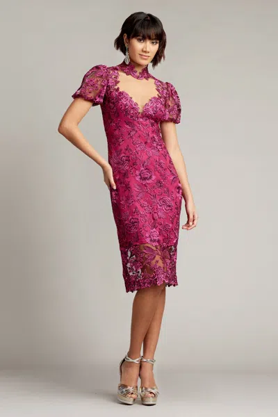 Tadashi Shoji Official Online Boutique Daniela Embroidered Illusion Dress In Magenta