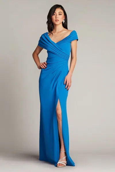 Tadashi Shoji Official Online Boutique Danya Draped Crepe Gown In Lagoon