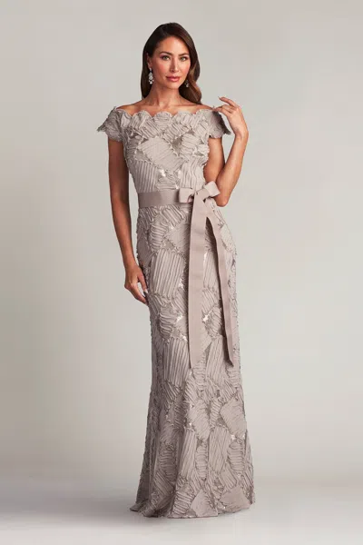 Tadashi Shoji Official Online Boutique Demie Embroidered Mini Paillette Gown In Antique