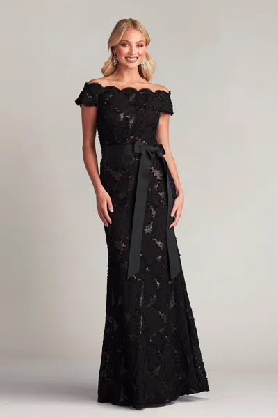 Tadashi Shoji Official Online Boutique Demie Embroidered Mini Paillette Gown In Black/nude