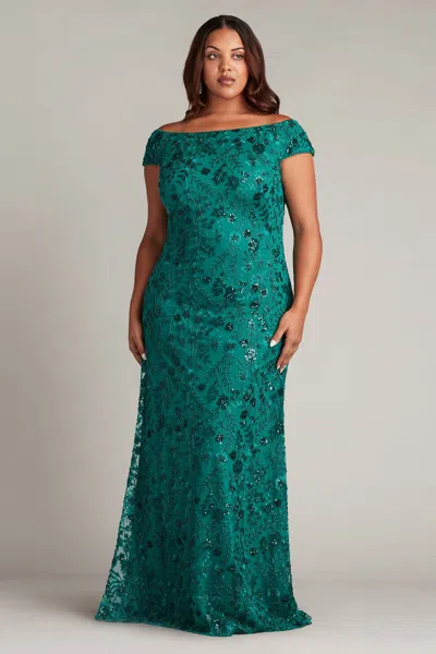 Tadashi Shoji Official Online Boutique Dublin Embellished Off-shoulder Gown In Bamboo