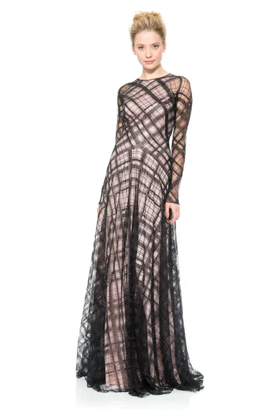 Tadashi Shoji Official Online Boutique Embroidered Tulle Long Illusion Sleeve Gown