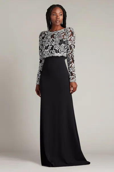 Tadashi Shoji Official Online Boutique Emma Rosette Low Back Gown In Ivory/black