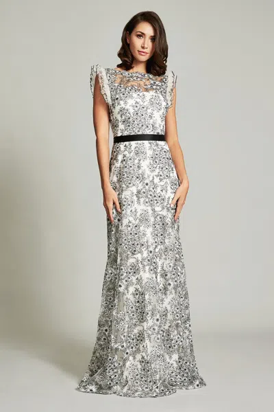 Tadashi Shoji Official Online Boutique Etsu Floral Illusion Gown In Black/ivory