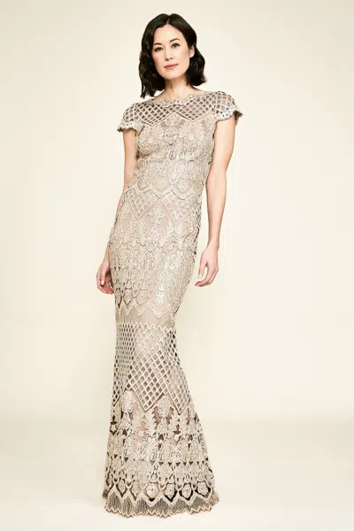 Tadashi Shoji Official Online Boutique Faris Sequin Embroidered Gown In Neutral