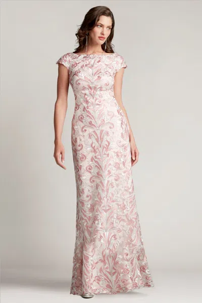 Tadashi Shoji Official Online Boutique Floyd Embroidered Tulle Gown In Pale Pink/white