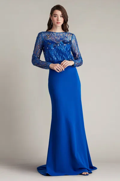 Tadashi Shoji Official Online Boutique Garnet Sequin Embroidered Blouson Gown In Mystic Blue