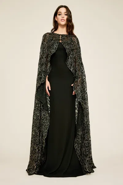 Tadashi Shoji Official Online Boutique Hades Metallic Lace Cape In Black