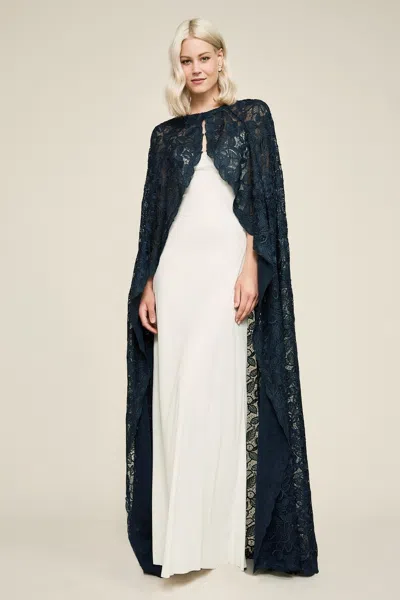 Tadashi Shoji Official Online Boutique Hades Metallic Lace Cape In Blue