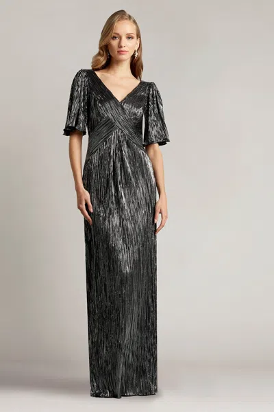 Tadashi Shoji Official Online Boutique Higgins Metallic Jersey Gown In Black/silver